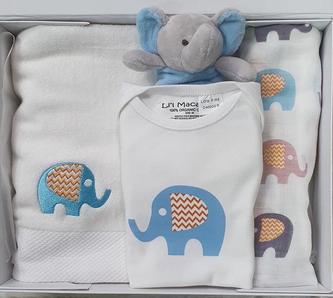 Personalised Bamboo Towel and Baby Comforter with Baby onesie and Bamboo wrap