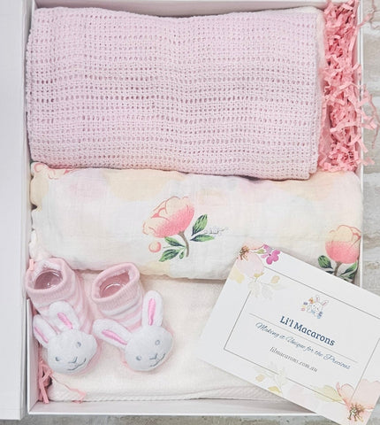 Bamboo Towel, Bamboo Wrap, Crochet  Blacket and Rattle Socks - Pink