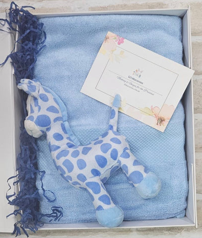 Personalised Bamboo Towel and Rattle Giraffe - Blue