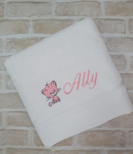 Personalised Bamboo Towel with Embroidered Cat