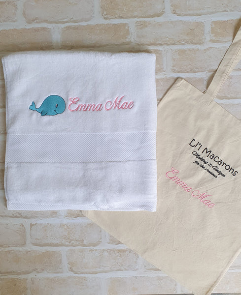 Personalised Bamboo Towel with Embroidered Whale