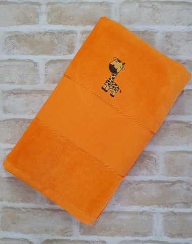 Personalised Beach Terry Velour Cotton Towel with Embroidered Giraffe