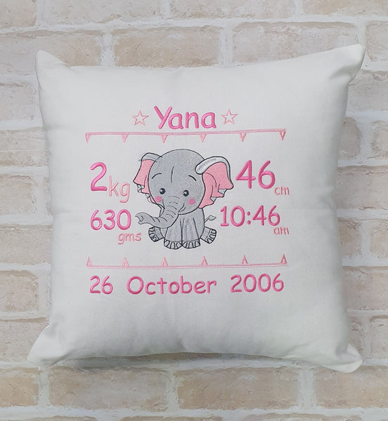 Personalised Baby embroidered Cushion with all their First details