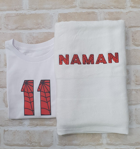 Personalised Kids Tees and Bamboo Towel - Spiderman Design 2