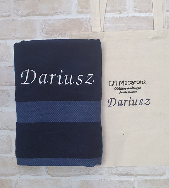 Personalised Navy Bamboo Towel with Name