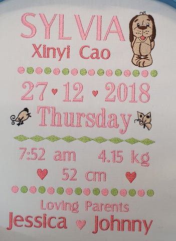 Personalised Baby Stats Frame - Girl  - Design 2