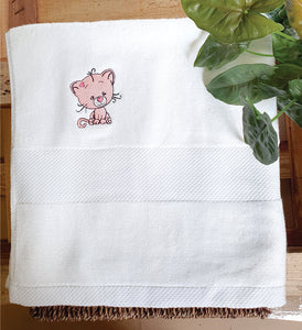 Personalised Bamboo Towel with Embroidered Cat