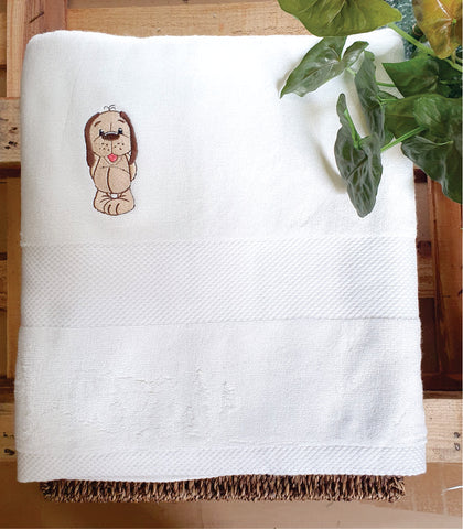 Personalised Bamboo Towel with Embroidered Dog