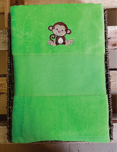 Personalised Beach Terry Velour Cotton Towel with Embroidered Monkey
