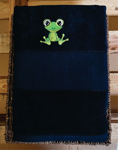 Personalised Beach Terry Velour Cotton Towel with Embroidered Frog