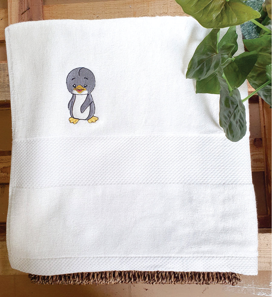 Personalised Bamboo Towel with Embroidered Penguin