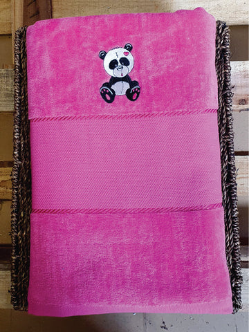 Personalised Beach Terry Velour Cotton Towel with Embroidered Panda