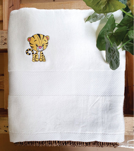 Personalised Bamboo Towel with Embroidered Tiger