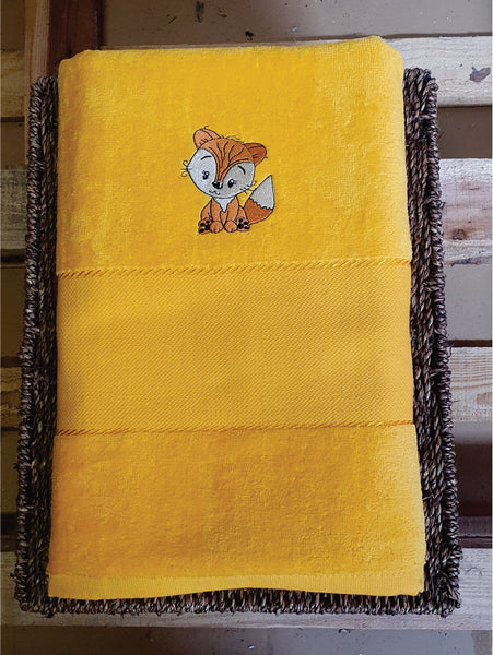 Personalised Beach Terry Velour Cotton Towel with Embroidered Fox